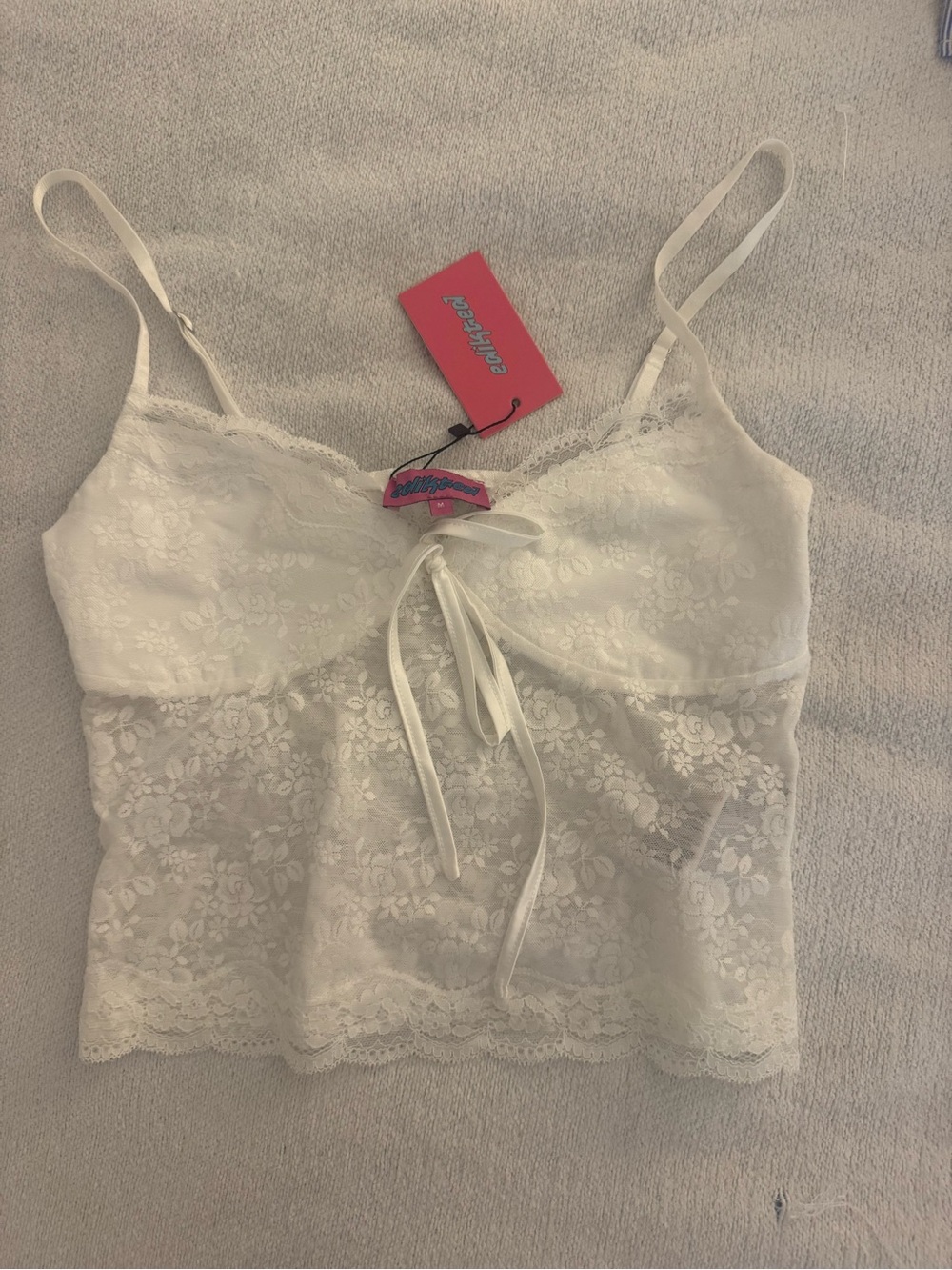 Edikted White Lace Crop Cami Top